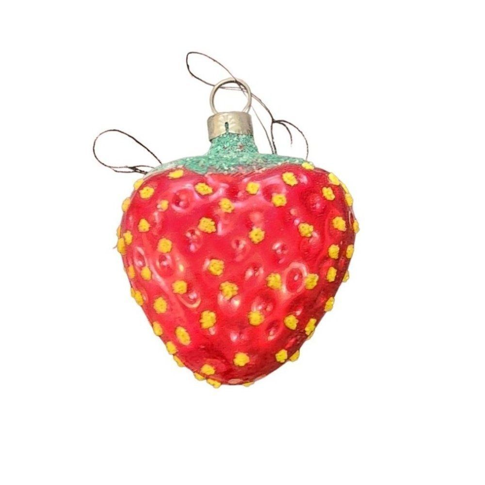 Vintage Strawberry Christmas Ornament Czechoslovakia Glass